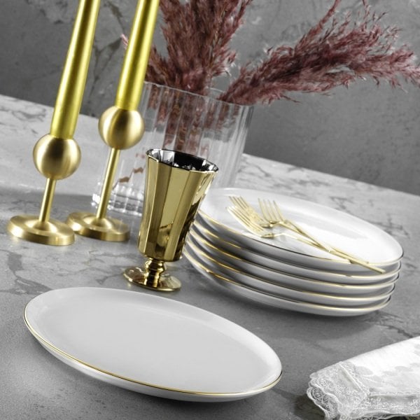 Porland 6'lı Modern Altın Fileli Pasta Tabağı Seti
