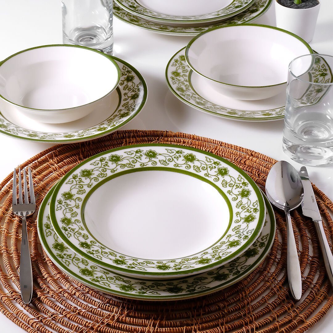 Güral Porselen Yonca 24 Parça Yemek Takımı Yeşil 8321