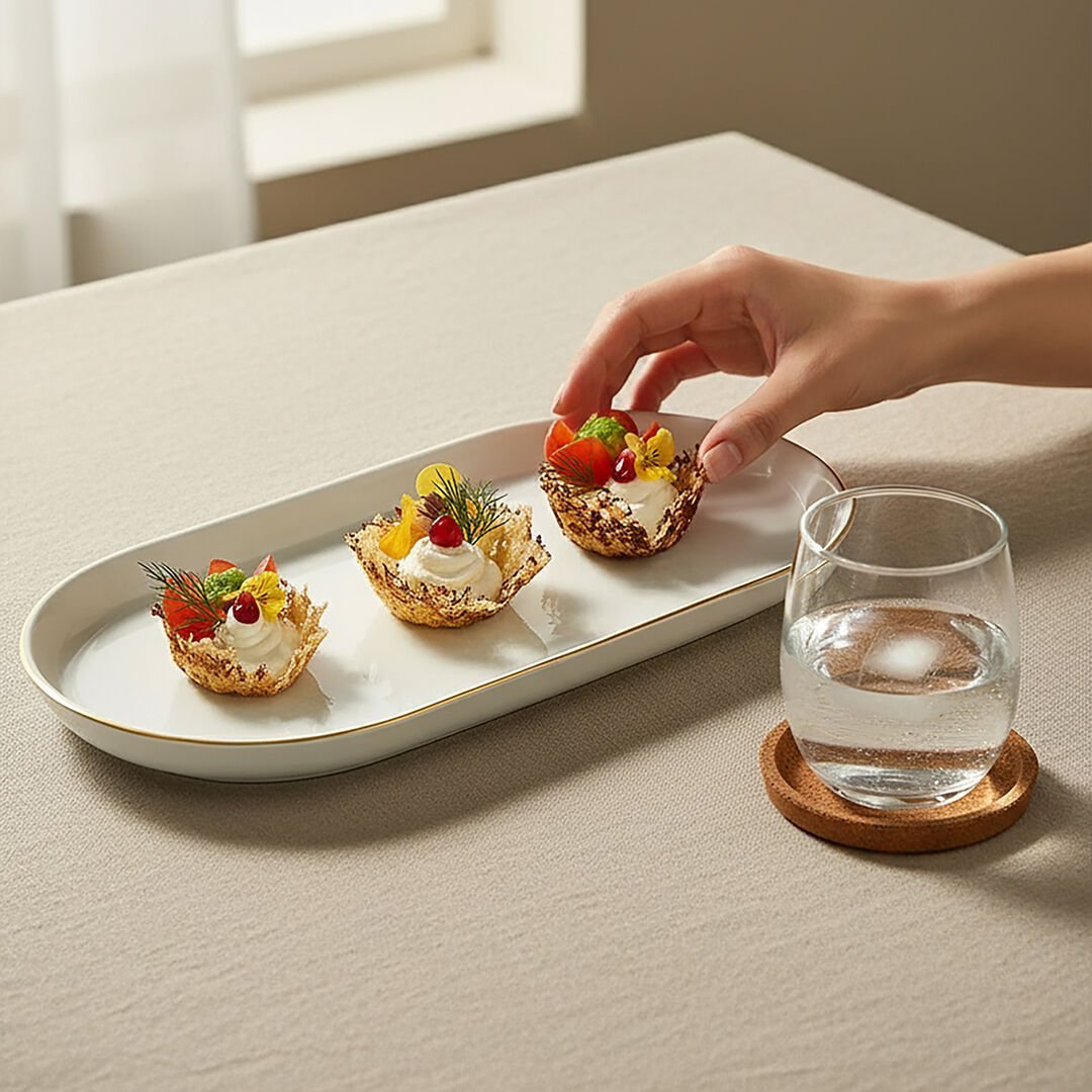 Güral Porselen Bilbao Gold Fileli Kayık Tabak 33x21 Cm