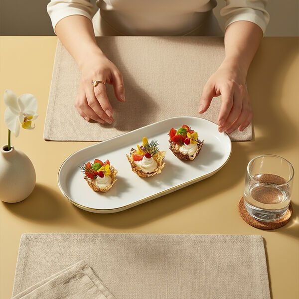 Güral Porselen Bilbao Gold Fileli Kayık Tabak 33x21 Cm