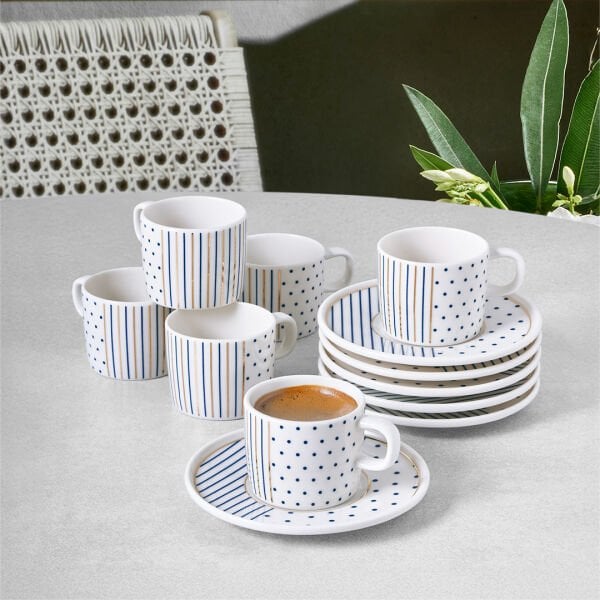 Güral Porselen Mental 12 Parça Kahve Fincan Takımı Lacivert 65481